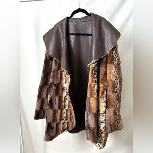VINTAGE Glamorous 90s Plush Faux Fur Coat Mixed Animal Print Chi By Falchi Brand